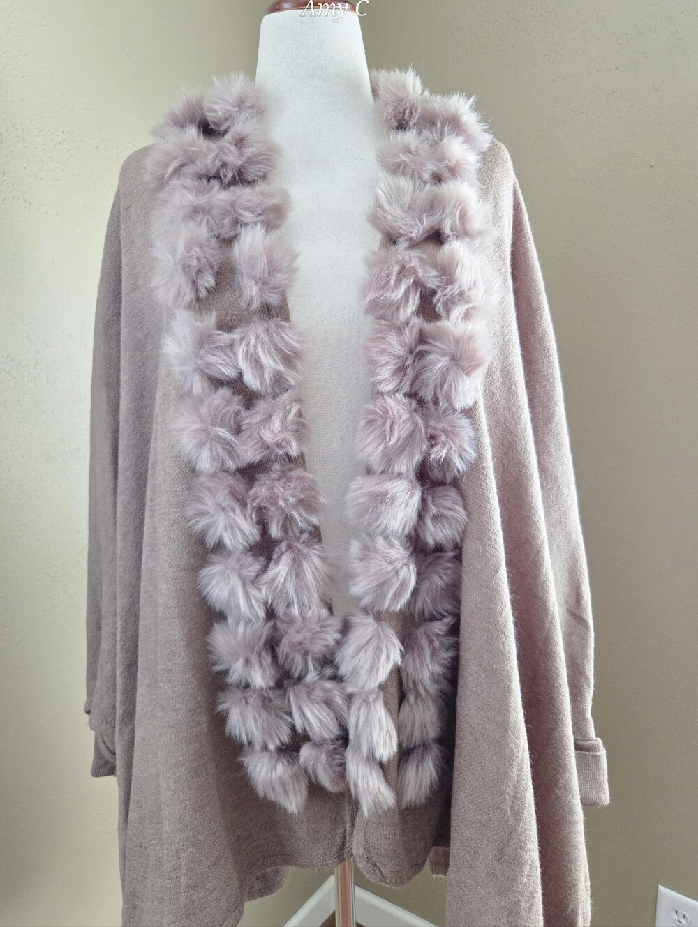 Faux Fur Open Cardigan Cape Style In Tan By Frank Usher